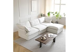 JACH L Shape Modern Sectional Couches, 3 Seats Sectional Sofas with Chaise Ottoman, Comfy Modular Sectional Sofa, Cushion Covers Removable, Two Corners and A Middle Sofa for Living Room, White