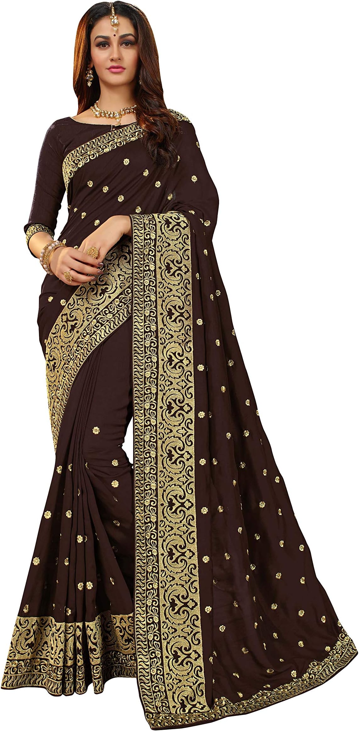 Silk Blends Embroidered Saree with Blouse