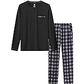 MoFiz Men's Pajamas Plaid Sets Sleepwear Sleep Long Sleeve Shirts and Pants Pajama Set Soft Mens Pjs Lounge Set with Pockets