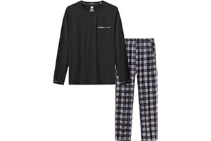 MoFiz Men's Pajamas Plaid Sets Sleepwear Sleep Long Sleeve Shirts and Pants Pajama Set Soft Mens Pjs Lounge Set with Pockets