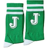 Grace Yonks White and Green Striped Socks With The Letter, Vintage Monogram Socks