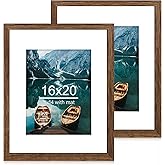 Hongkee 16x20 Frames Set of 2, Rustic Brown Wood Style - Display 16 x 20 Picture without Mat or 11x14 Picture with Mat, Wall Mounting Horizontal and Vertical