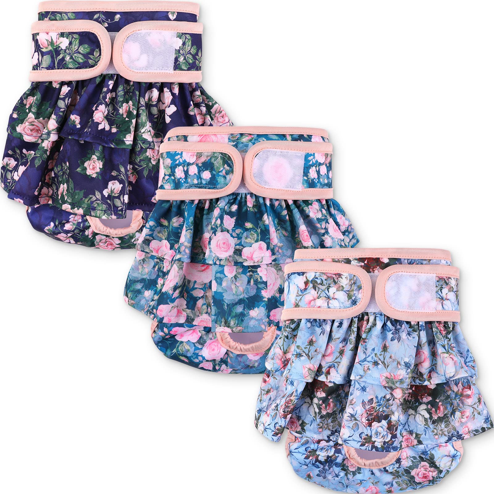 Photo 1 of NOYAL Washable Dog Diapers Female Reusable High Absorbency Leak-Proof Rose Pattern Doggie Diapers 3 Pack