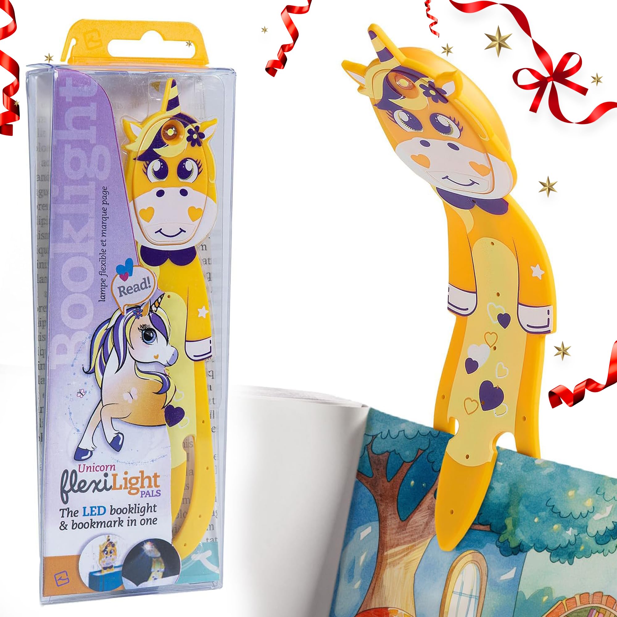 Gifts for Readers & Writers Bookmark Reading Light Unicorn Yellow - 2in1 Clip On Bookmark Kids for Reading Night in Bed, Travel Cute s, Flexible 8 Lumen LED Lights for Books