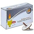 Ner Mitzvah Round Floating Wicks – 50 Count (Approx.), Medium Sized Cotton Wicks and Cork Disc Holders for Oil Cups - Bonus Wick Removal Tweezers