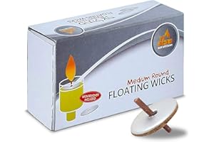 Ner Mitzvah Round Floating Wicks – 50 Count (Approx.), Medium Sized Cotton Wicks and Cork Disc Holders for Oil Cups - Bonus Wick Removal Tweezers