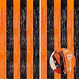Orange Black Tinsel Foil Fringe Curtains, 2 Pack
