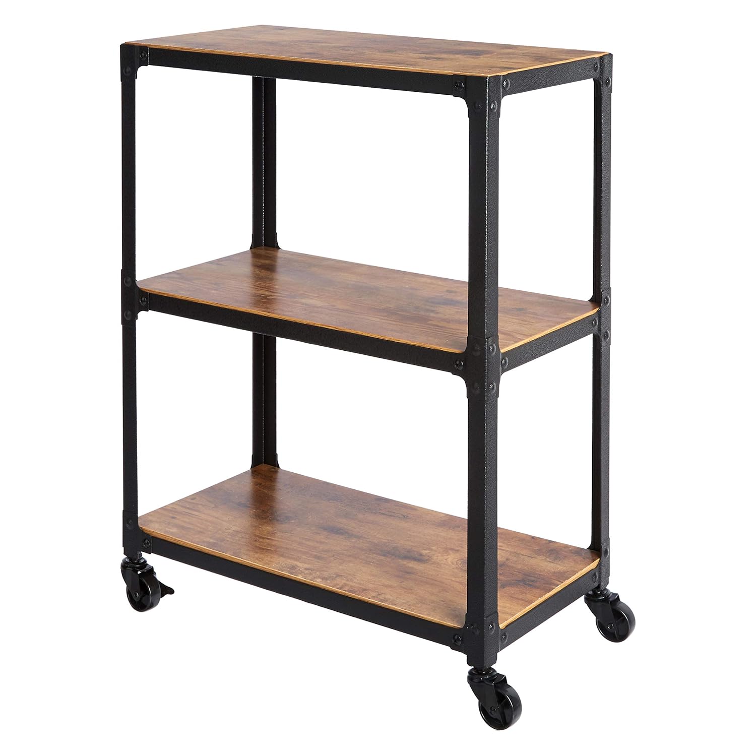  Basics 3-Tier Wood and Metal Utility Cart, Black/Brown: Industrial & Scientific