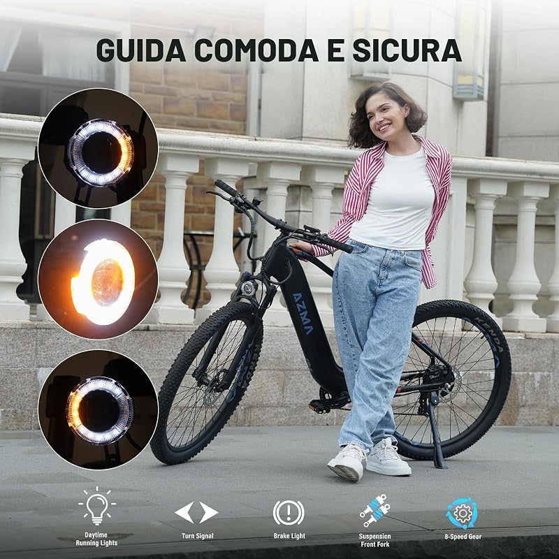 Bici Elettrica, 27.5"/29" Bicicletta Elettrica Uomo Donna, 48V/36V Batteria Rimovibile, Autonomia Fino 100-150, 8 Velocità, Ebike da Per Pendolari Urbani e MTB