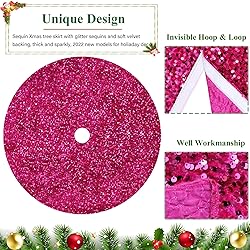 Sequin Pink Christmas Tree Skirt Velvet Tree Mat 36