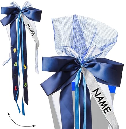 alles-meine.de GmbH große 3-D Schleife für Schultüten - blau - ABC - incl. Name / Text - 24 cm breit u. 55 cm lang - mit edle