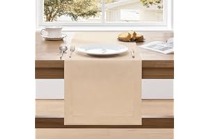 ZeeMart Linen Textured Border Table Runner, 14 x 72 Inch Oatmeal, Farmhouse Style Beige Table Runners 72 Inches Long, Easy Care Everyday Polyester Table Runner
