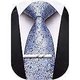 Barry.Wang Floral Ties for Men Necktie and Tie Clip Wedding Business Flower Solid Color Formal