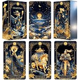 Celestial Tarot Deck, Unique Tarot Cards for Beginners with Blue Gold Edge, Divination and Spiritual Divination Tool