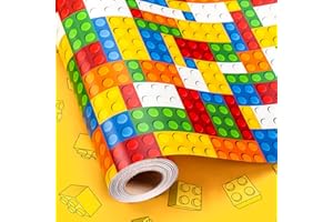 Yarcony Building Blocks Wrapping Paper for Boys Girls - 17 Inch X 33 Ft - Colorful Building Bricks Design Gift Wrap Paper for