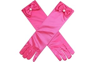 Fepdiu Little Girls Princess Gloves Kids Fuchsia Gloves 11.5'' Toddler Gloves for Halloween Costume Party Birthday Princess Cosplay (Fuchsia)