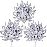40 Pieces Artificial Silver Glitter Leaf Spray Leaf
