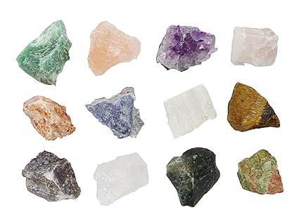 Mineralien Rohsteine Edelsteine Sammlung 12 Stück im einzelen benannt z.B. Rosenquarz Bergkristall Amethyst uva.