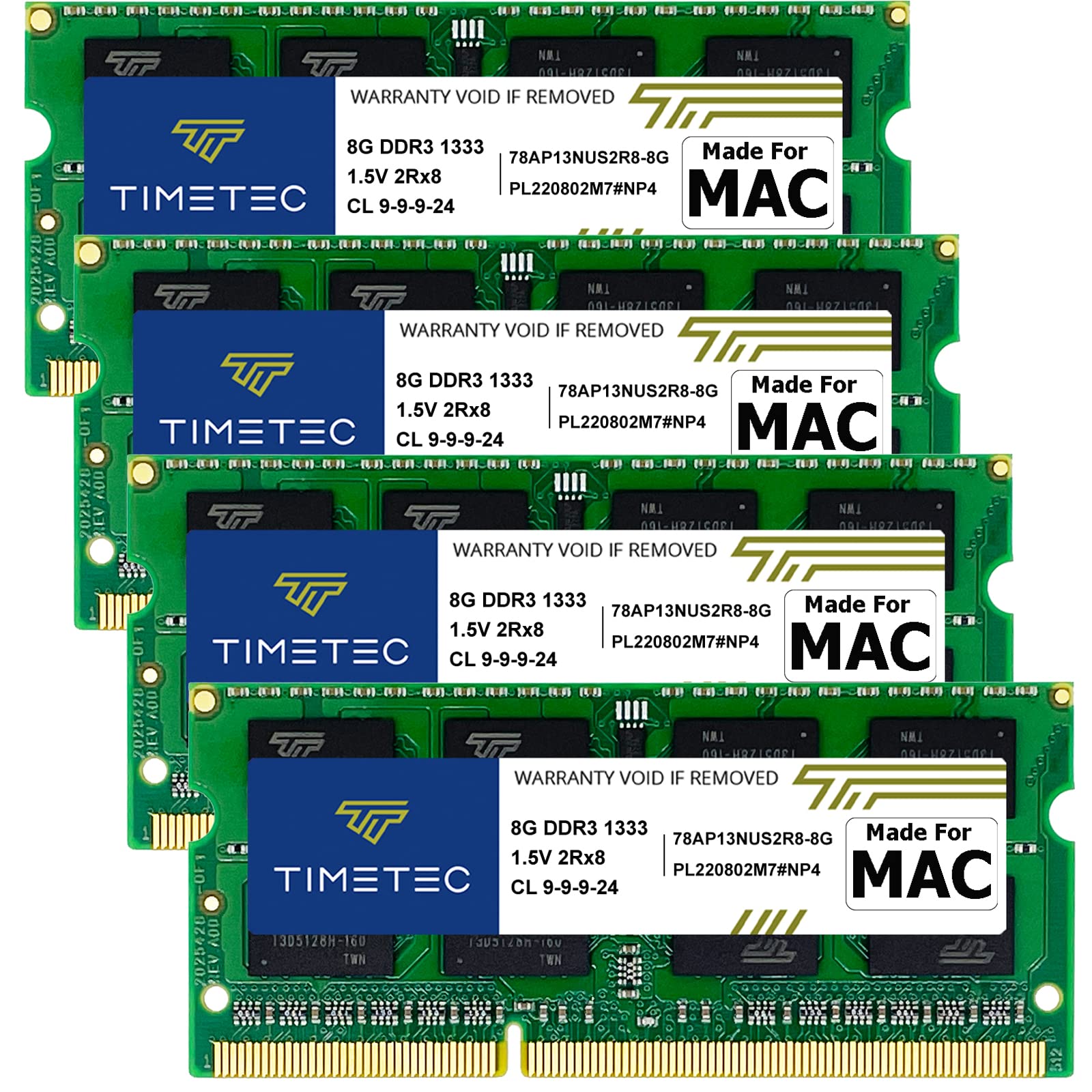 Timetec 32GB KIT (4x8GB) Compatible with Apple DDR3 1333 MHz PC3-10600 CL9 for iMac (Mid 2010 27 Inch, Mid 2011 21.5/27 Inch) SODIMM MAC RAM Upgrade for iMac 11.3/12.1/12, 2