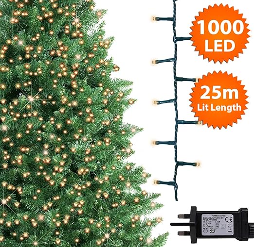 Christmas Tree Lights 1000 LED 25m Warm White Indoor/Outdoor Christmas