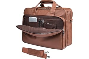 seyfocnia Leather Laptop Bag, Men's 15.6 Inche 17.3 Inche Messenger Briefcase Business Satchel Computer Handbag Shoulder Bag