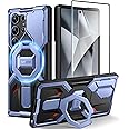 TONGATE for Samsung Galaxy S24 Ultra Case Compatible with MagSafe, [Ring Stand & Camera Cover Kickstand] Drop Shockproof Rugged Protection Phone Case for S24 Ultra with Screen Protector 6.8", Blue