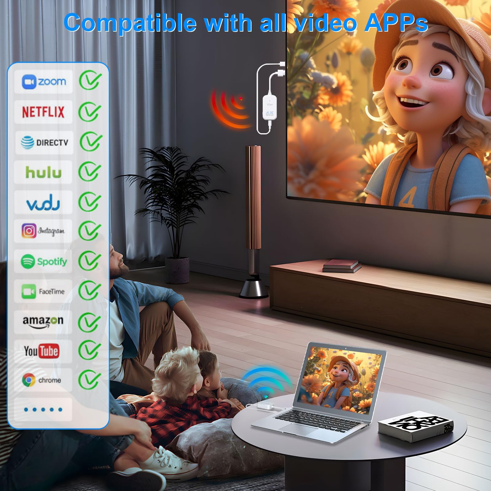 Wireless HDMI Transmitter and Receiver 4K, 1080P@120Hz Streaming Media Video/Audio Wireless HDMI Extender 5G from Laptop, PC, TV Box to Monitor, HDTV, 165FT/50M