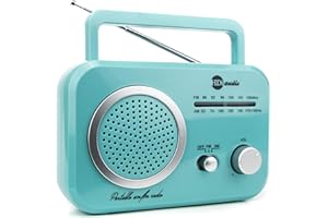 HDI AUDIO Radio Teal/Silver Premium Home Vintage Portable Retro Radio Classic AM/FM Radio with Built in Speakers + Headphone Jack