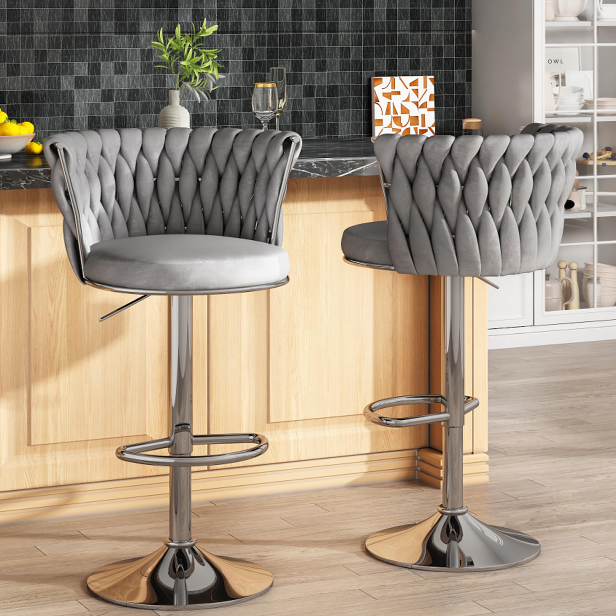 AWQM Velvet Bar Stool Set of 2,Counter Height