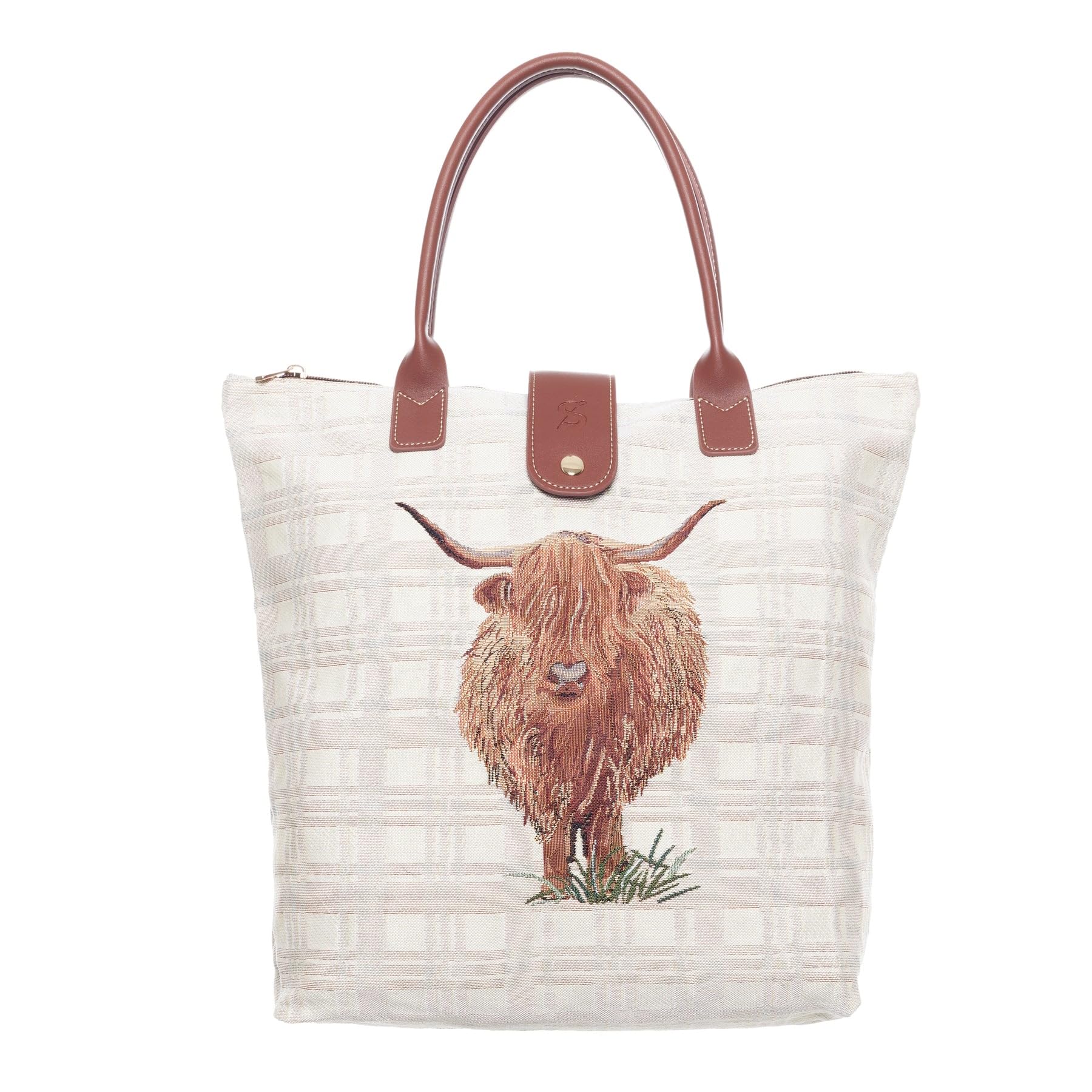 Signare Tapestry Highland Cow Collection Folding Shopper Bag, Compact, Reusable and Eco-Friendly Handbag, Rustic Style