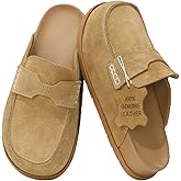 BLUEAGLE 100% Genuine Leather Women's Suede Clogs Slip On Mules with Memory Foam Arch Support & Non-Slip Sole Platform Shoes