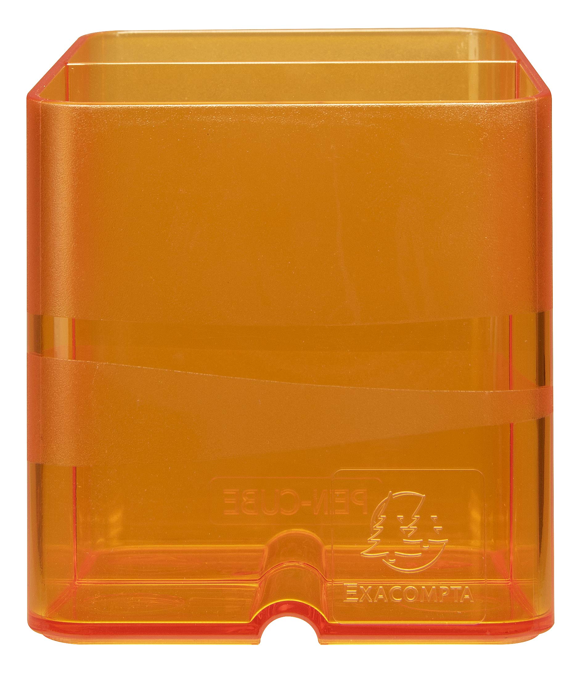 Exacompta - Ref 67746D - Linicolor Pen-Cube Pen Pot - 74 x 74 x 93mm, Modern & Space-Saving, 2 Distinct Sections for Pens & Pencils - Translucent Orange