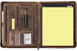 KomalC Leather Portfolio with Zipper Closure | Business Padfolio for Documents, Tablets & Accessories | Vintage Full-Grain Leather Organizer for Professionals