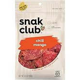 Snak Club Chili Mangos, 4.5 Ounce 6 Count (Pack of 1) | Sweet and spicy dried fruit with a bold chili kick in convenient snack packs, perfect for travel, lunchboxes, and work