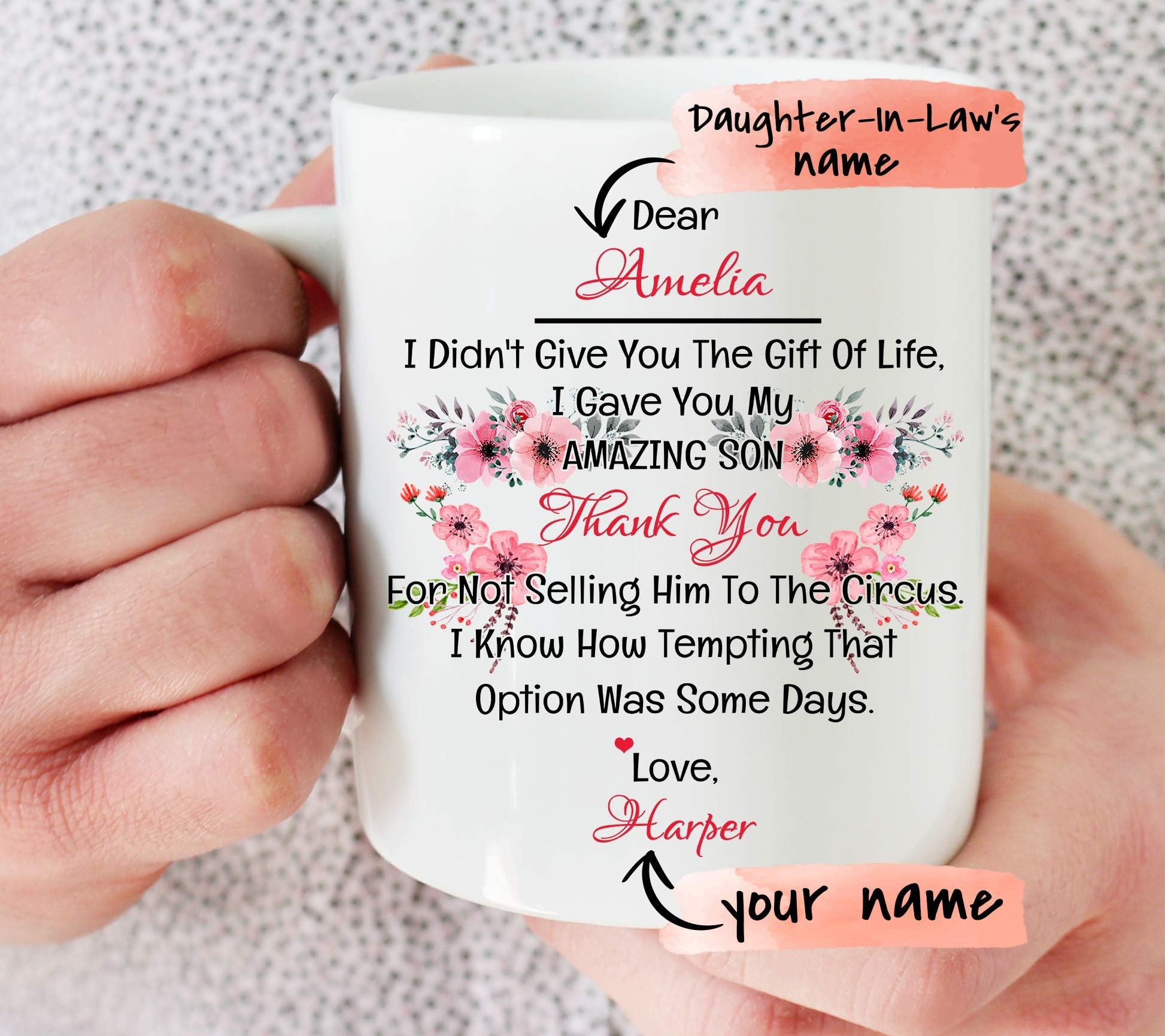 To My Dear Daughter In Law I Didn't Give You The Gift Of Life I Gave You My Amazing Son Mug - Dear Daughter-In-Law Gift Mug - Daughter In Law Mug - Personalized Mug