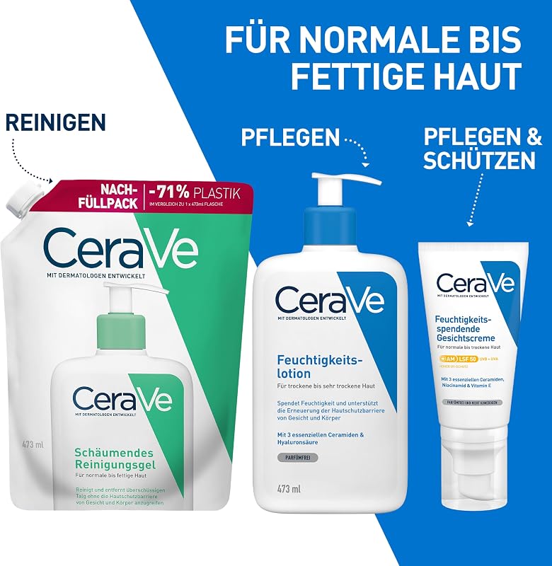Schäumendes Reinigungsgel Refill für Gesicht und Körper, Normale bis fettige Haut, Mit Hyaluron und 3 essenziellen Ceramiden