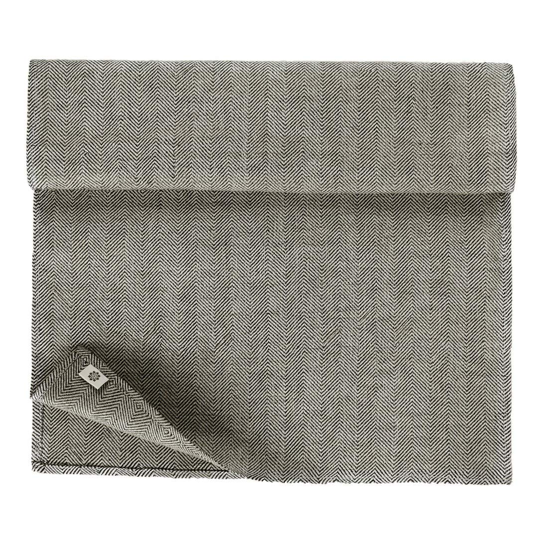 Linen & Cotton Beautiful Noble Wide Table Runner - 100% Linen, Black Beige (47 x 130 cm (18.5'' x 52'')) - Table Decorations - 1 Piece - Made in EU