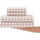 Stone Cottage - Sheet Set, Crisp & Breathable Percale Cotton Bedding with Matching Pillowcases, 200-Thread Count, Deep Pocket, Vintage Inspired Home Essentials (Cottage Check Beige, Queen)