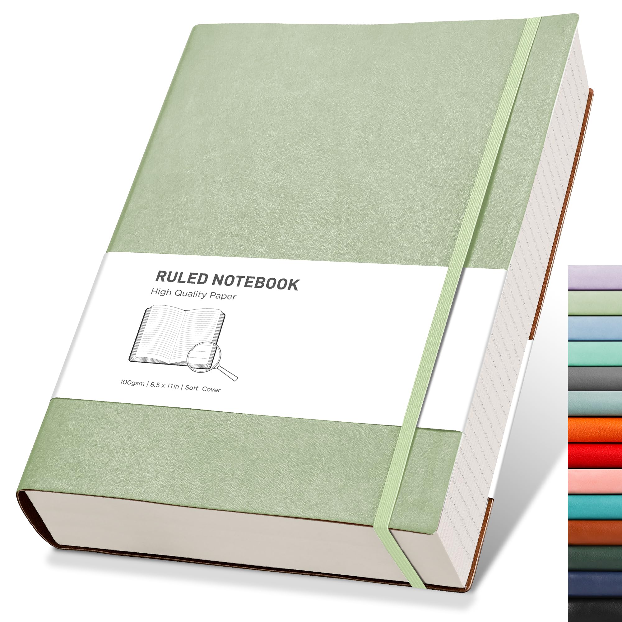 RETTACY A4 Lined Notebook College Ruled/Thick Journal - Extra Large Softcover Composition Notebooks with 2 Free Sticky Notes 320 Pages,Faux Leather, Inner Pocket 21.5 x 27.9cm - Light Green — image 1