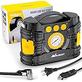Nilight Tire Inflator Portable Air Compressor Dual Power Car 12V DC Home 110V AC Pump w/Analog Pressure Gauge Fast Inflate Auto Shutoff for Cars SUV Motorcycle Bicycle