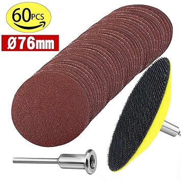 SunTop 60 Stück Schleifpapier Schleifscheibe schleifscheiben mit Ø76mm Polierpad Adapter, 100-2000 Grits Schleifpad Grit Papi