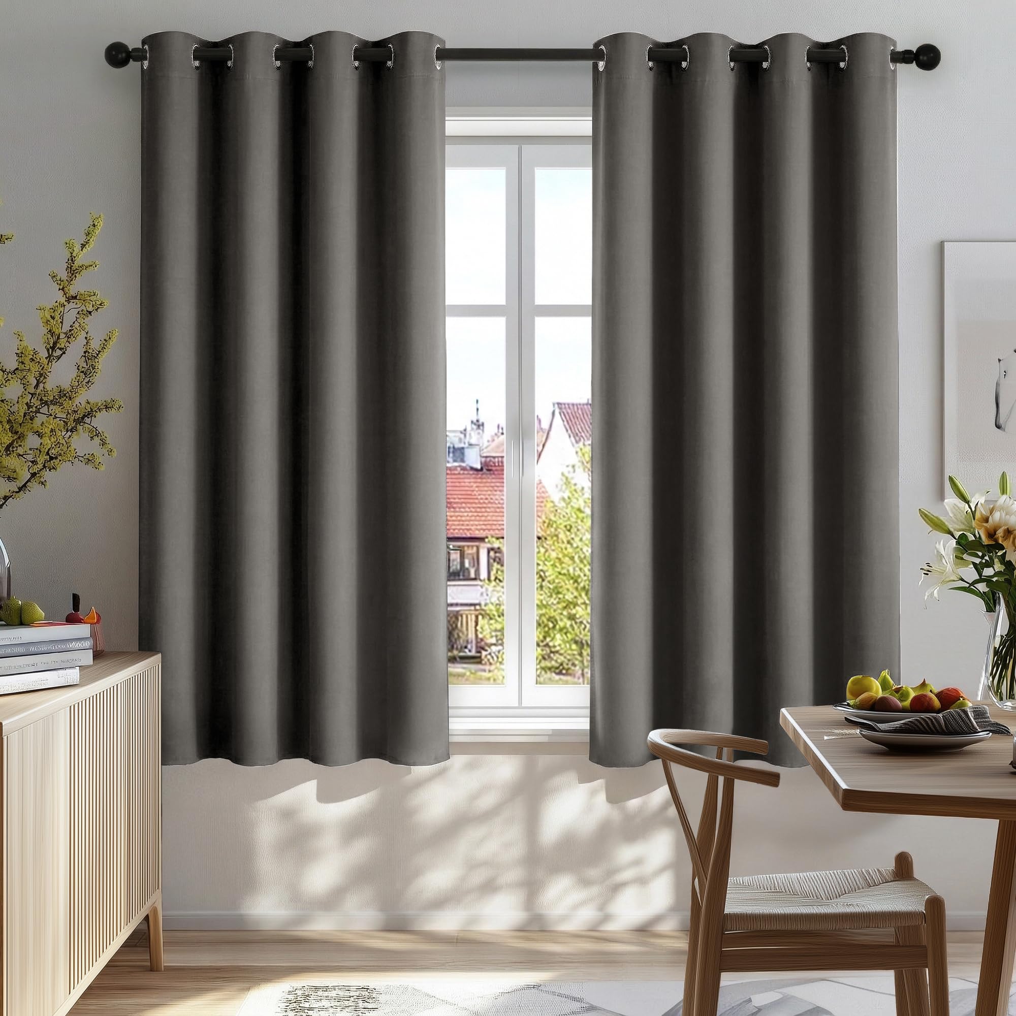 Deconovo Super Soft Thermal Insulated Window Treatment Ring Top Blackout Curtains for Livingroom 66 x 54 Drop Inch Light Grey 2 Panels
