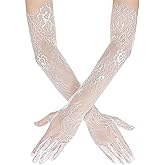 Nogeqi White Lace Gloves, Elegant Long Lace Gloves Women, Floral Mesh Tea Party Glove for Bridal Wedding Engagement Cocktail Cosplay Halloween Accessories (small size)