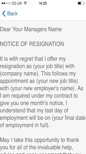 Resignation Letter Sample Templates And Examples Of Job Resignation Letters Amazon Ca Appstore For Android