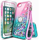 NGB Designed for iPhone SE (3rd 2022 & 2nd Gen 2020)/iPhone 8/7/6/6S Case, Pink/Aqua | Glitter Liquid Cute Cover for Women Girls Kids | with Tempered Glass Screen Protector & Ring Holder-Wrist Strap