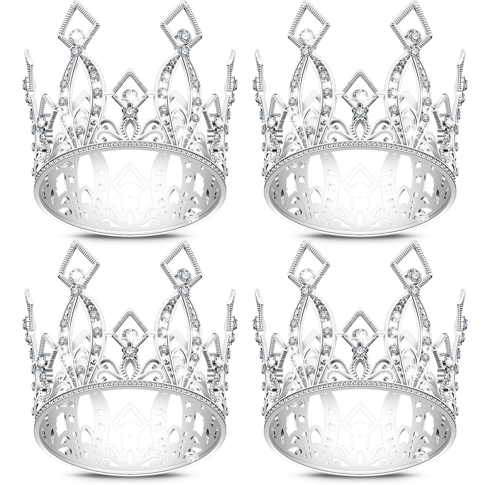 Photo 1 of 4 Pieces Crown Cake Topper Mini Queen Tiara Birthday Cake Decoration Crystal Crown for Women Lady Bridal Wedding Royal Themed Decor Birthday Party(Silver)