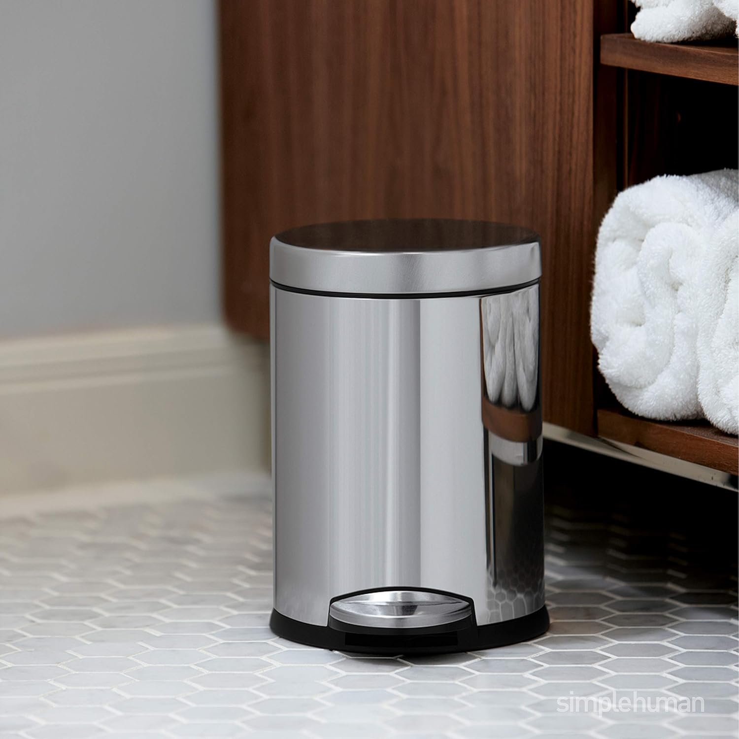simplehuman Gallon Round Bathroom Step Trash Can, 4.5 Liter / 1.2 Gallon, Brushed Stainless Steel: Home & Kitchen