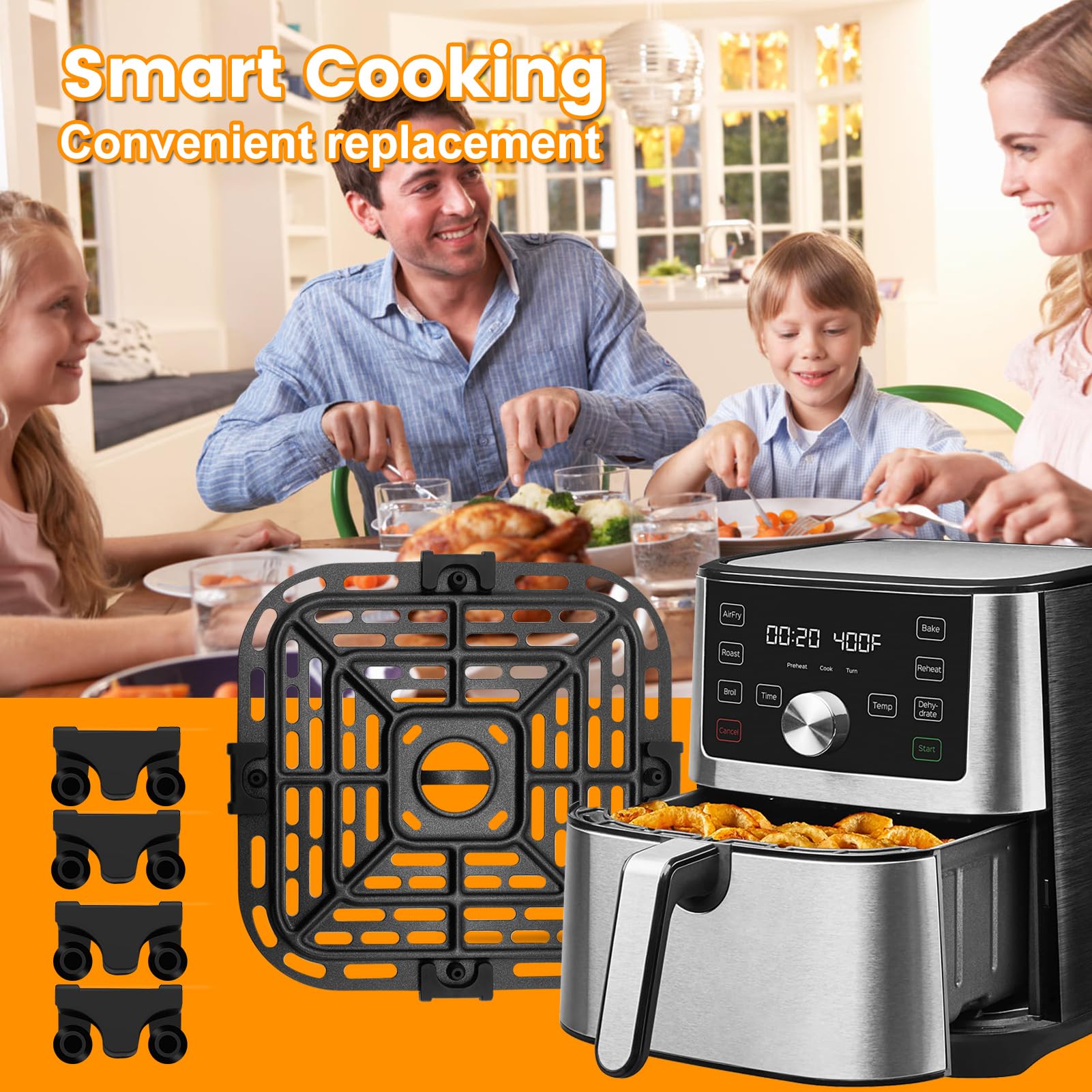 Air fryer Replacement Parts for Instant Pot Vortex Plus 6 in 1 4 Quart Air Fryer Oven, 7.5''×7.5'' Square Food Grade Air Fryer Grill Pan Grill Plate Crisper Plate Accessories Tray Rack
