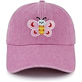 Butterfly Hats for Girls Boys Age 3-10, Adjustable Washed Vintage Embroidered Kids Baseball Cap
