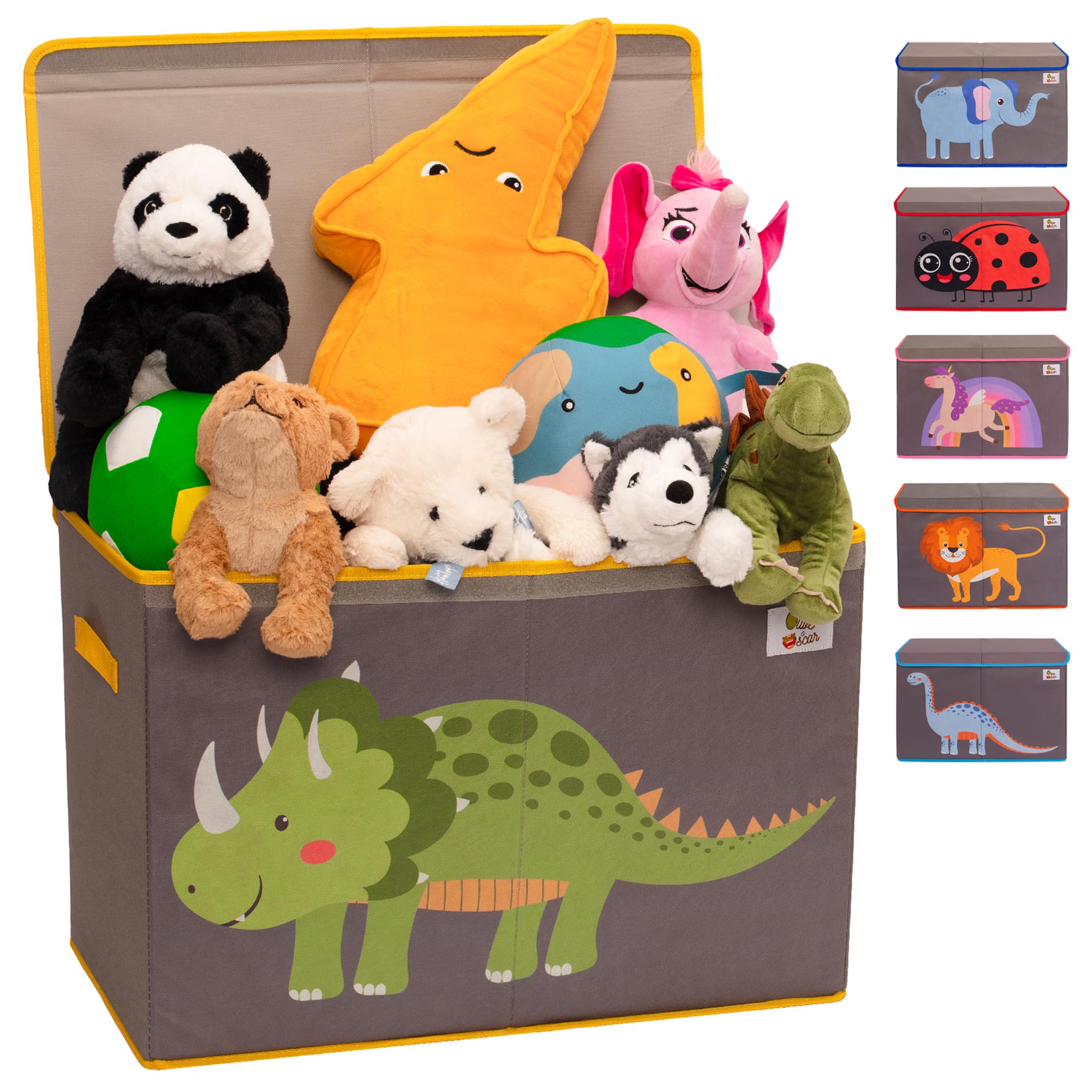 OLIVE&OSCAR 80L Toy box, kids Toy Box Storage with Lid & Handles, Suitable for All Children, Boys, Girls,Toddlers, Green Dinosaur, L60cmW33cmH40cm